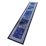 Set of 3 Blue Area Rugs and Runners with Ornate Borders