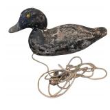 Antique Wooden Duck Decoy with Weight and Line