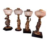 Set of 4 Antique Style Figural Lamps with Frosted Glass Shades
