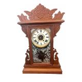 Antique Gilbert Mantel Clock with Ornate Wood Case and Key