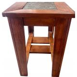 Wooden Side Table with Slate Top Inlays and Lower Shelf