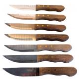 Set of 7 Tramontina Stainless Steel Steak Knives with Wooden Handles