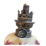 Antique Brass Oil Lamp Burner with Hand-Painted Floral Shade