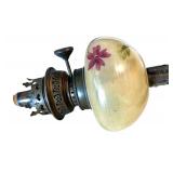 Antique Brass Oil Lamp Burner with Hand-Painted Floral Shade