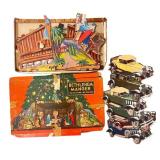 Vintage Bethlehem Manger Pop-Up Set and Tin Litho Car Toys Collection