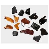 Collection of 15 Mixed Leather and Synthetic Gun Holsters