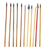 Collection of 11 Vintage Wooden Hunting and Target Arrows with Feather Fletching