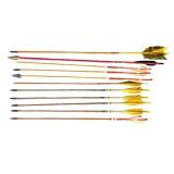 Collection of 11 Vintage Wooden Hunting and Target Arrows with Feather Fletching