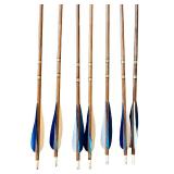Set of 7 Wooden Arrows with Blue and White Fletching