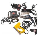 Collection of 10 Power Tools Including Sanders, Drills, Routers, and Circular Saw