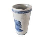 Antique 8.5" Weir Stoneware Old Sleepy Eye Cattail Dragonfly Vase Flemish