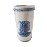 Antique 8.5" Weir Stoneware Old Sleepy Eye Cattail Dragonfly Vase Flemish