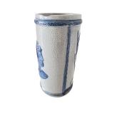 Antique 8.5" Weir Stoneware Old Sleepy Eye Cattail Dragonfly Vase Flemish