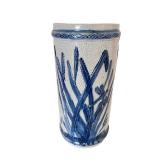 Antique 8.5" Weir Stoneware Old Sleepy Eye Cattail Dragonfly Vase Flemish