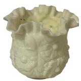 Antique Vaseline Glass Ruffled Flower Vase with UV Glow