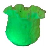 Antique Vaseline Glass Ruffled Flower Vase with UV Glow