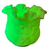 Antique Vaseline Glass Ruffled Flower Vase with UV Glow