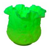 Antique Vaseline Glass Ruffled Flower Vase with UV Glow