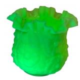 Antique Vaseline Glass Ruffled Flower Vase with UV Glow