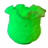 Antique Vaseline Glass Ruffled Flower Vase with UV Glow