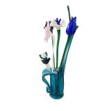 Hand-Blown Glass Flower Bouquet in Blue Vase