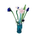 Hand-Blown Glass Flower Bouquet in Blue Vase