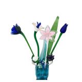 Hand-Blown Glass Flower Bouquet in Blue Vase