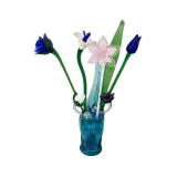 Hand-Blown Glass Flower Bouquet in Blue Vase