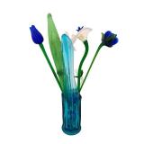 Hand-Blown Glass Flower Bouquet in Blue Vase