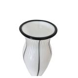 Tall White Glass Vase with Black Pinstripe Design