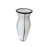 Tall White Glass Vase with Black Pinstripe Design