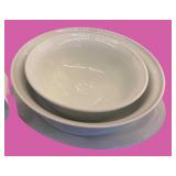 White Porcelain Dinnerware Set Including Bowls, Cups, and Serving Platter