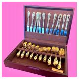 Gold-Plated Flatware Set in Wooden Case - 12 Place Settings
