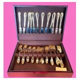 Gold-Plated Flatware Set in Wooden Case - 12 Place Settings