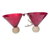 Red Glass Vase and Martini Glass Decor Collection with Faux Roses