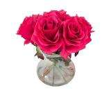 Red Glass Vase and Martini Glass Decor Collection with Faux Roses