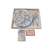 Floral Pattern Porcelain Cake Plate and Server Set