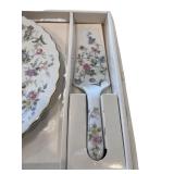 Floral Pattern Porcelain Cake Plate and Server Set