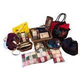 Large Crafting and Knitting Supplies Lot with Yarn, Bags, and Accessories