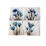 Set of 8 Framed Blue Floral Canvas Wall Art Prints