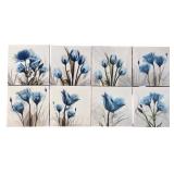 Set of 8 Framed Blue Floral Canvas Wall Art Prints