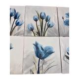 Set of 8 Framed Blue Floral Canvas Wall Art Prints