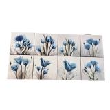 Set of 8 Framed Blue Floral Canvas Wall Art Prints