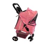 Pink Folding Pet Stroller with Mesh Canopy