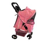 Pink Folding Pet Stroller with Mesh Canopy