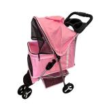 Pink Folding Pet Stroller with Mesh Canopy