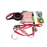 Pet Accessory Bundle with Pink Beds, Leash, Toys, and Storage Bin