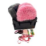 Pet Accessory Bundle with Pink Beds, Leash, Toys, and Storage Bin