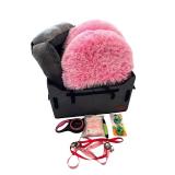 Pet Accessory Bundle with Pink Beds, Leash, Toys, and Storage Bin
