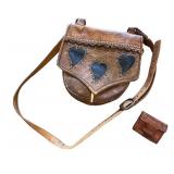 Vintage Tooled Leather Shoulder Bag and Leather Wallet